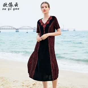 大码 修身 收腰气质裙子 2025新款 欧依云中年妈妈洋气连衣裙显瘦夏装