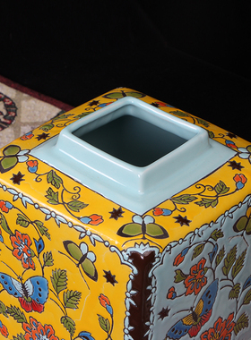 新中式欧式美式玄关花瓶摆件古董饰品陶瓷黄色古典客厅博古架酒柜