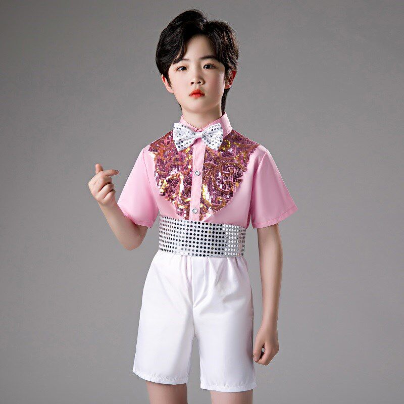 儿童西服套装男孩粉色礼服演出服抱婴袋裤小男生毕业主持人走秀舞