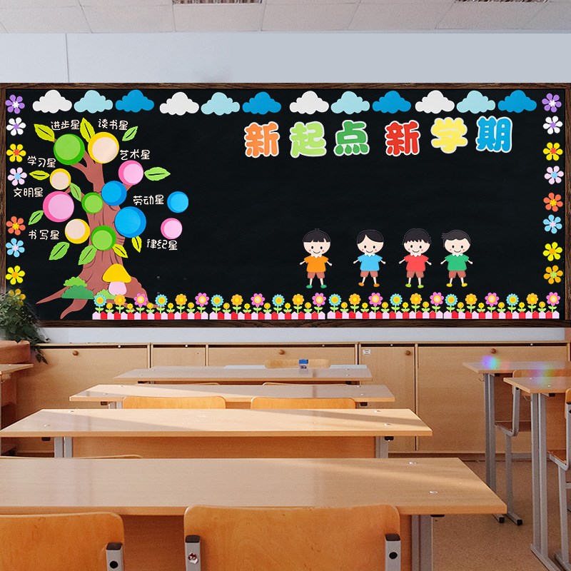 开学黑板报装饰墙贴新学期小学班级教室布置幼儿园环创主题照片墙
