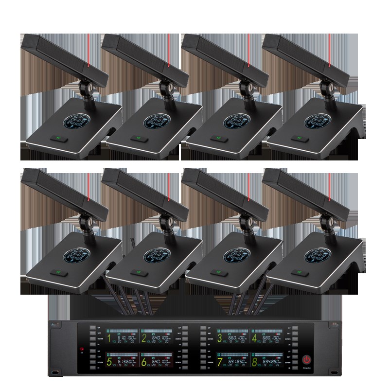 飞威一拖八无线会议话筒拖四电容台式方管拖二鹅颈演讲会议麦克风