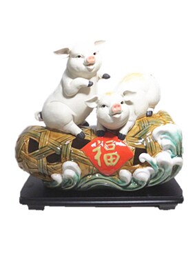 生肖猪 金猪献福 大师精品 陶瓷工艺品桌面摆件石湾公仔 家居饰品