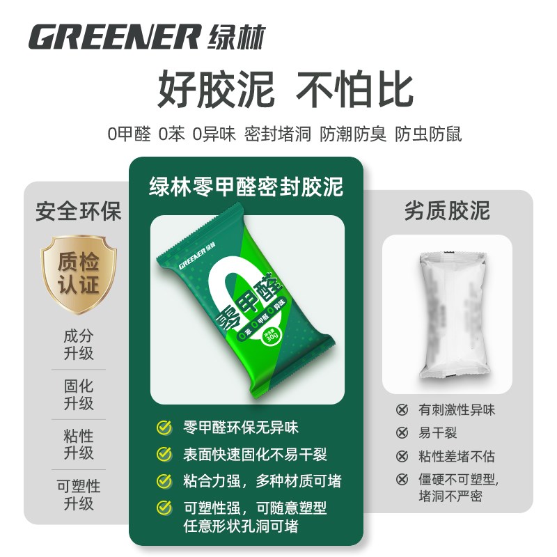 绿林环保胶泥空调堵洞神器老鼠洞下水管道堵漏补墙缝塞白色零甲醛