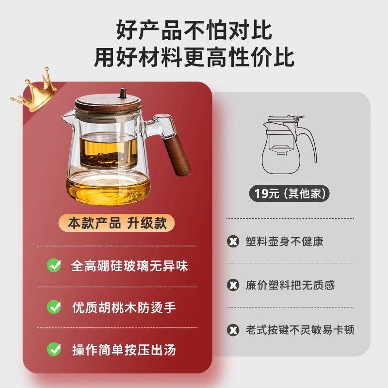 飘逸杯玻璃泡茶壶耐高温一键茶水分离杯家用泡茶神器高档茶具套装,餐饮具,飘逸杯,淘宝优惠券,粉丝福利购,淘宝优惠卷