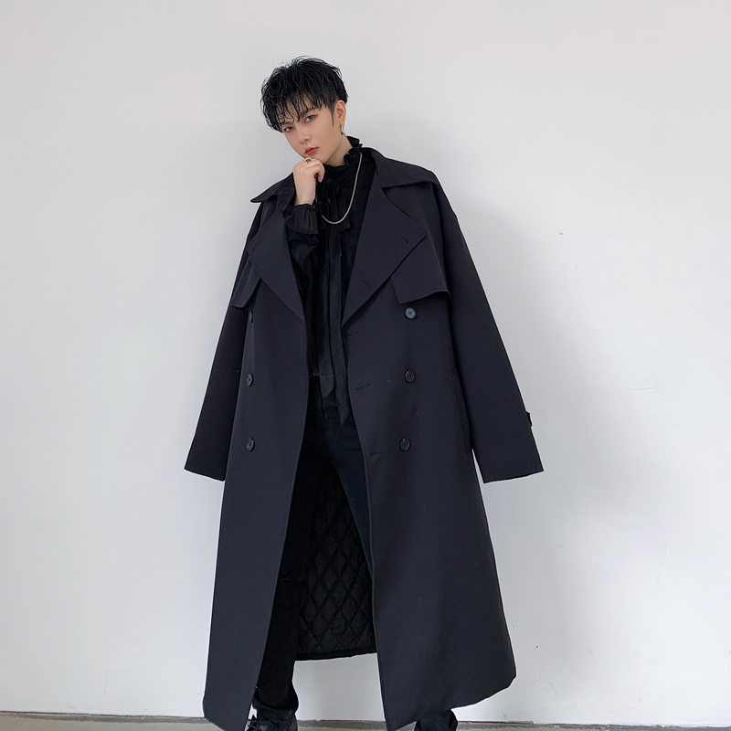 韩版男士中长款双排扣风衣英伦风青年宽松显瘦过膝加棉大衣外套潮