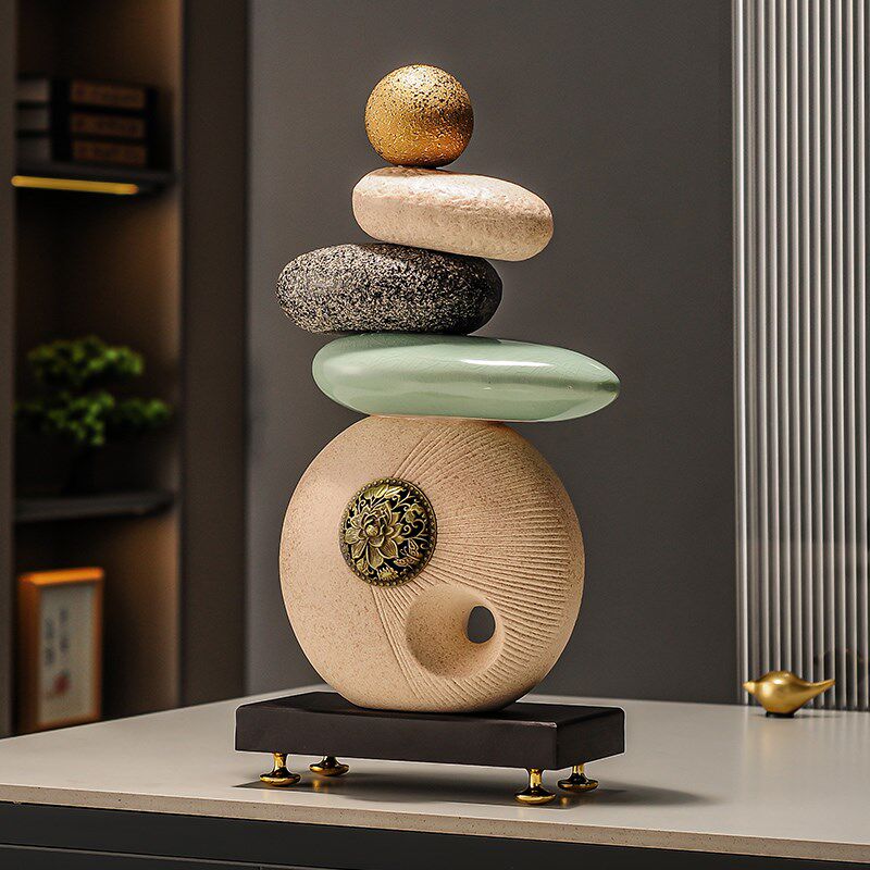 石来运转鹿摆件一对新中式客厅玄关鞋柜家居装饰品摆件办公室创意