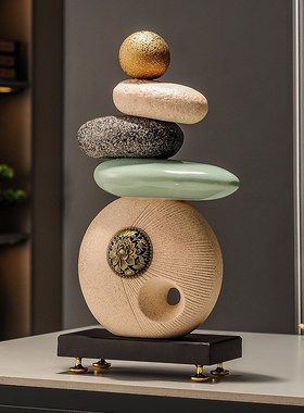 石来运转鹿摆件一对新中式客厅玄关鞋柜家居装饰品摆件办公室创意