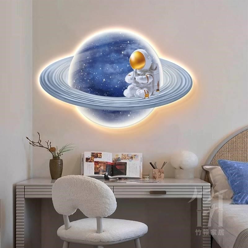 卡通月球宇航员男孩女孩儿童房装饰画卧室床头壁灯玄关背景墙挂画,家居饰品,现代装饰画,淘宝优惠券,粉丝福利购,淘宝优惠卷