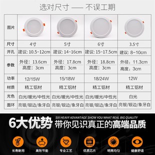 16公分cm工装 工程孔灯 筒灯led灯4寸15W5寸18W6寸24W开孔11