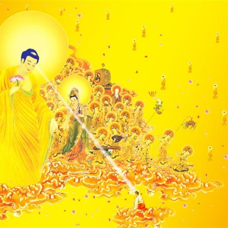 大小款西方三圣接引图西方极乐世界接引图阿弥陀佛接引图挂画贴画