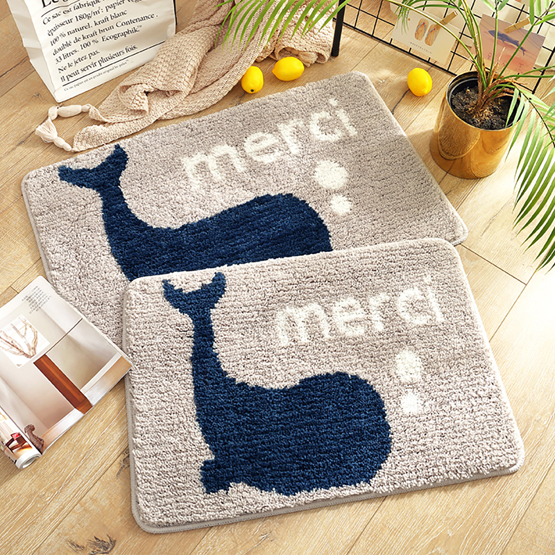 卡通鲸鱼防滑底浴室脚垫家用卧室卫生间门口进门植绒吸水地板地垫