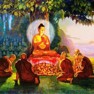 大小款佛祖说法图菩提树下释迦牟尼佛说法图佛陀度化四比丘挂贴画