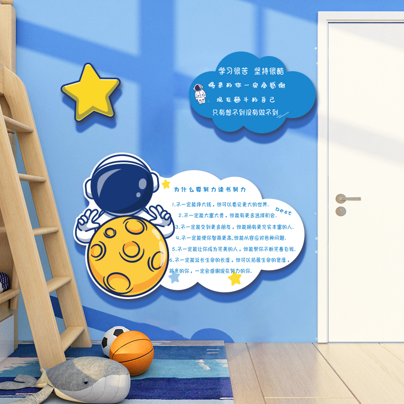 儿童房间布置男女孩卧室墙面装饰家规家训门上贴纸励志标语挂牌