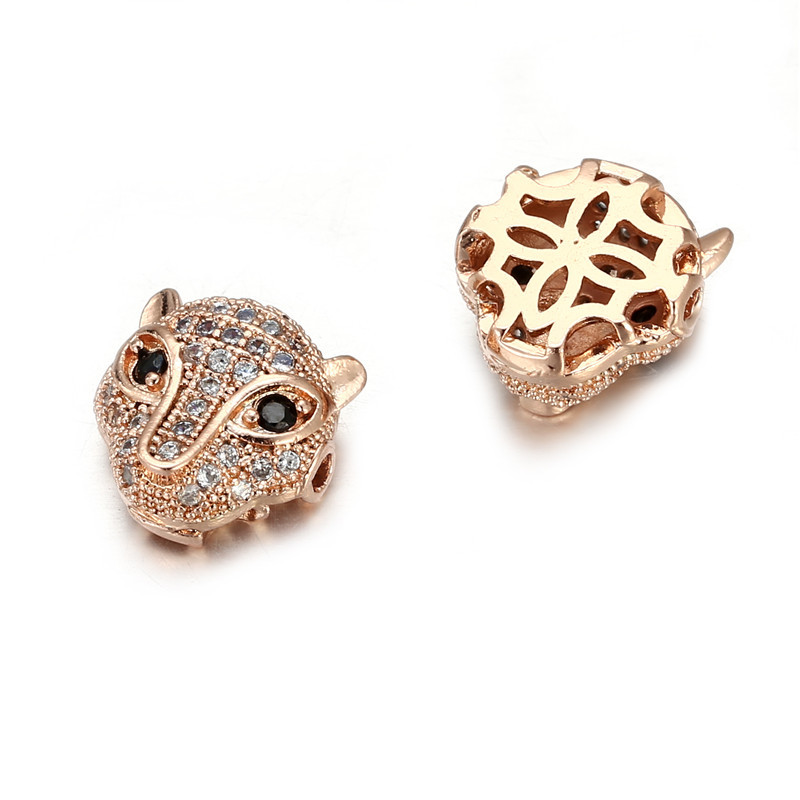 Jewelry handmade  copper inlaid zirconium leopard head four-