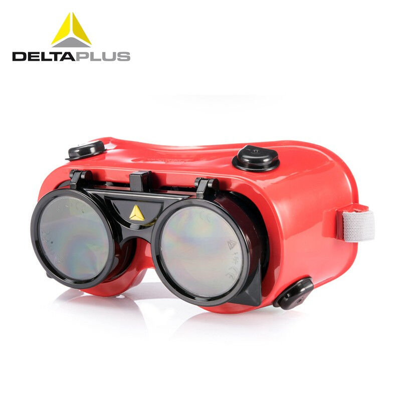 代尔塔101013电焊焊工护目镜劳保防强光飞溅焊接眼罩红色翻盖式