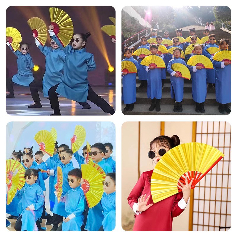 说书人儿童太极功夫扇金色竹骨武术扇幼儿园表演扇子8寸金色扇子