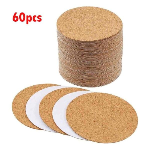 新品60pcs Cork Coasters Cork Backing Sheets Adhesive Cork