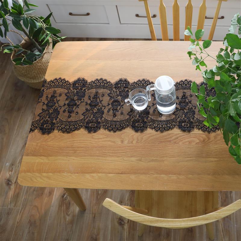 35*300欧式椅纱黑色睫毛蕾丝花边桌旗婚礼婚庆装饰耶诞节日派对