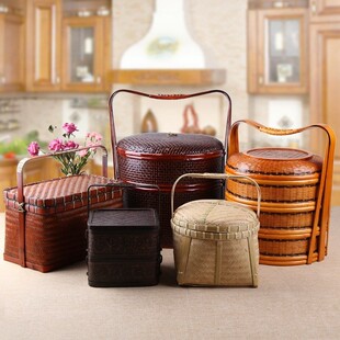 器皿使用喜盒器件农家乐竹编提篮喜事老式用具居家喜篮食盒竹篮
