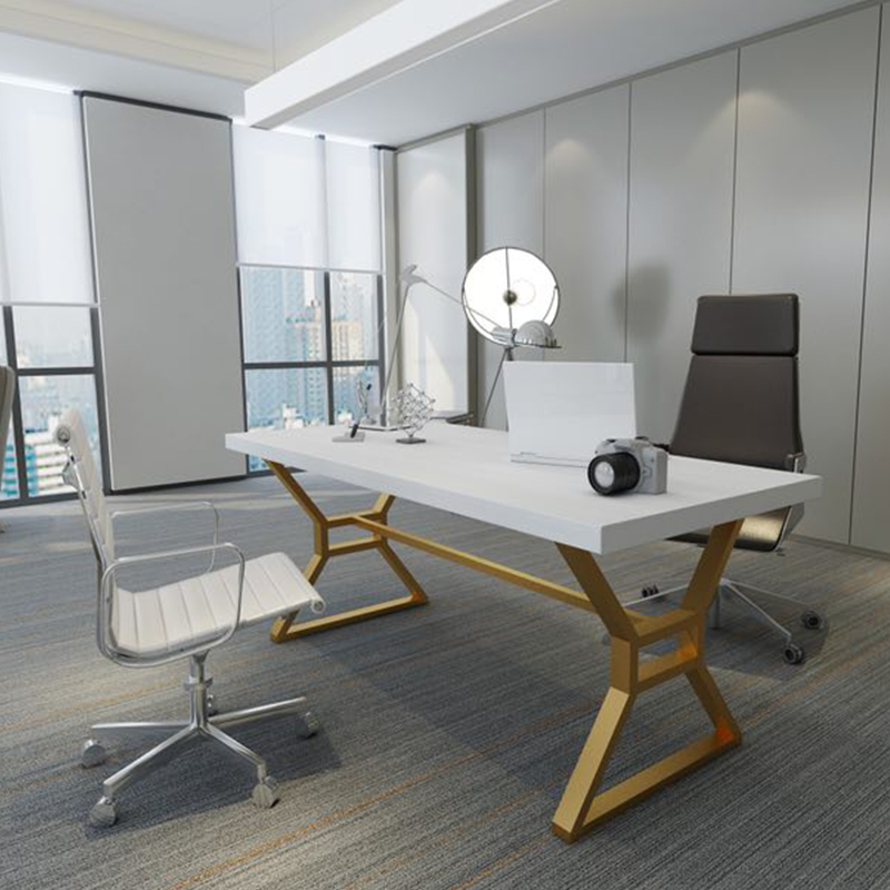 现代接待桌实木会议桌铁艺办公桌复古电脑桌椅组合简约洽谈大长桌