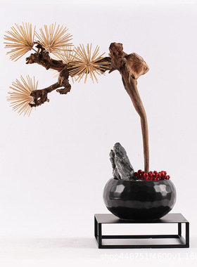 禅意新中式简约仿真枯木摆件酒店样板房假花装饰品家居客厅工艺礼