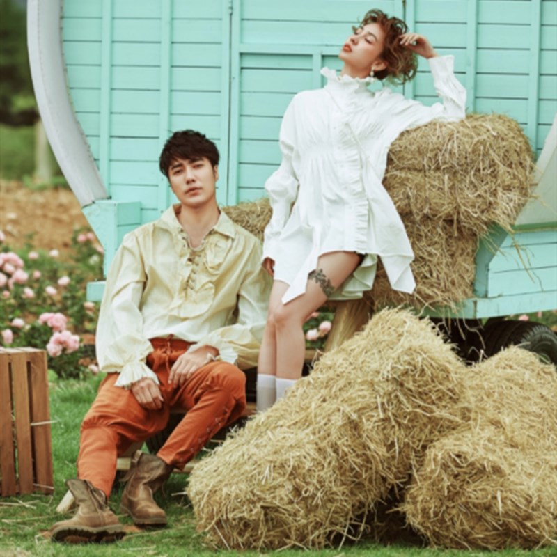 创意新款主题外景旅拍个性田园风写真拍摄摆件稻草堆多姿摄影道具