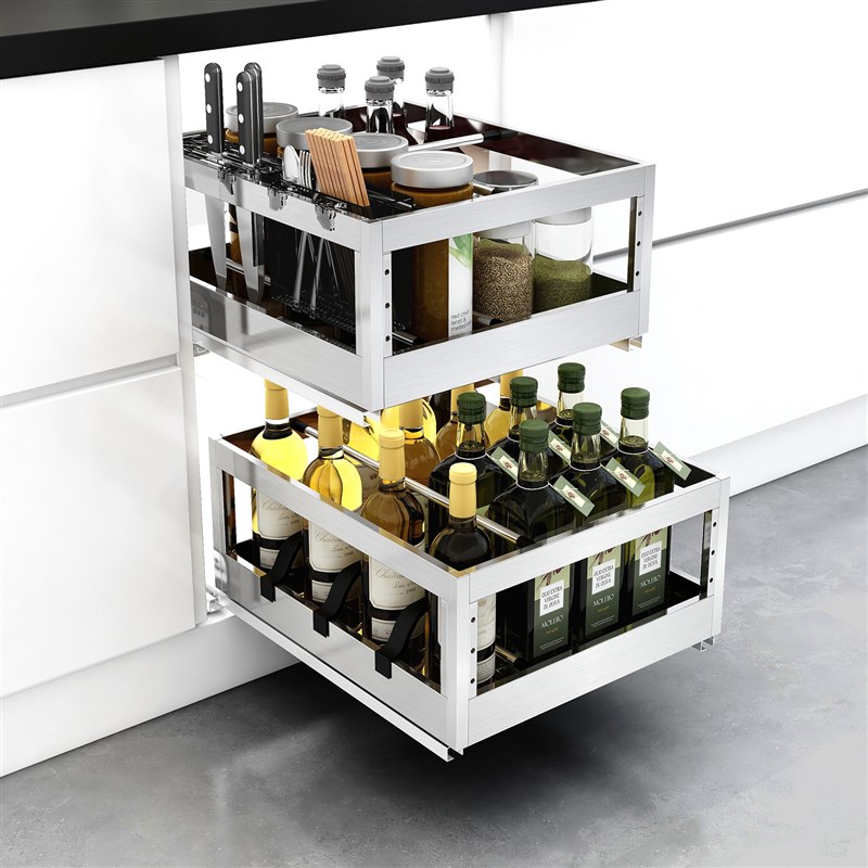 浅拉篮350深400浅柜拉蓝304不锈钢调味篮450小橱柜拉拦500阻尼550