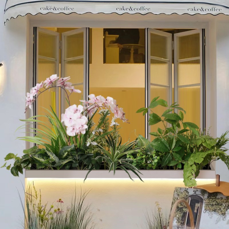 窗台植物装饰假绿叶插花花槽仿真绿植造景围栏窗边花草花箱隔断花