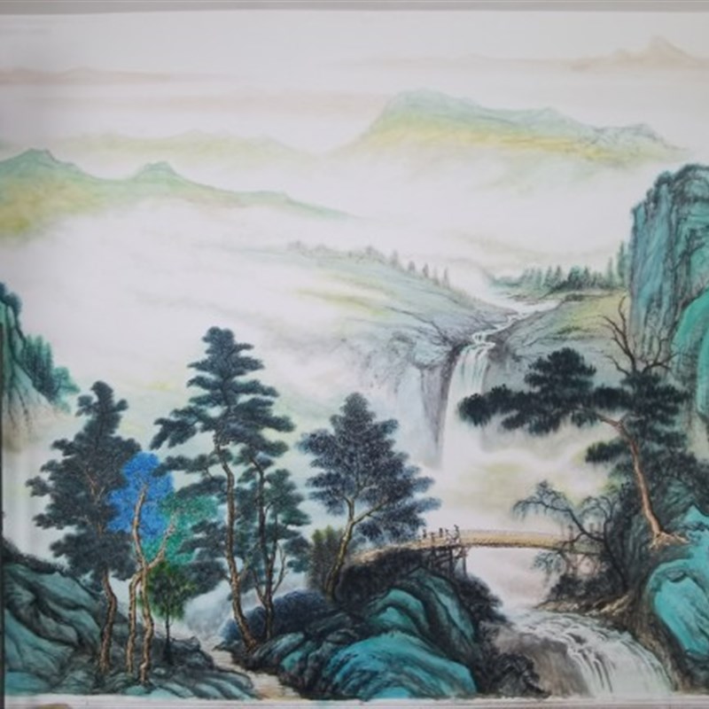 DIY定制成都乡村振兴墙绘壁画彩绘国画风景青绿山水手绘社区文化
