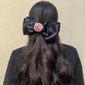 原创法式 复古黑粉蝴蝶结鸭嘴夹高级感小众设计仙气质顶夹发夹