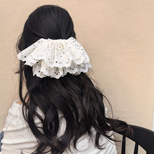 原创法式 纯棉蕾丝裙摆发夹高级感小众设计浪漫镂空头花布艺田园风