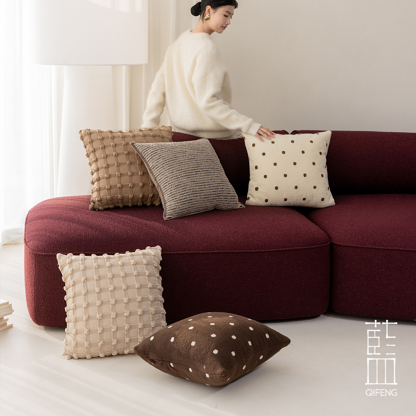 秋冬保暖粗针织抱枕 奶油侘寂风客厅沙发靠垫 卧室床头软糯靠枕套,居家布艺,靠垫/抱枕,淘宝优惠券,粉丝福利购,淘宝优惠卷