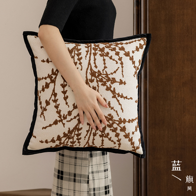 中古风轻奢富贵竹棕色法式高级沙发抱枕套新中式靠枕床头靠垫靠背