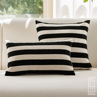 大地棕褐条纹抱枕 侘寂风客厅沙发靠垫 自然肌理感软装搭配靠枕