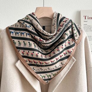 定制logo英伦马车70仿真丝纱巾小方巾女系脖子小丝巾围巾薄款领巾