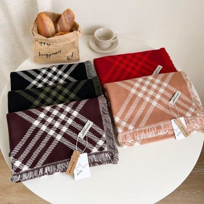 2025秋冬新款仿羊绒双面条纹围巾