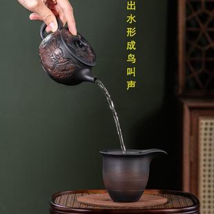 云南紫陶浮雕凤鸣汉瓦壶可提可旋转全手工制作家用泡茶壶不挑茶叶