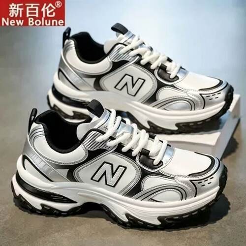 新百伦男鞋2026秋季新款网面软底老爹鞋百搭增高防滑阿甘运动鞋男