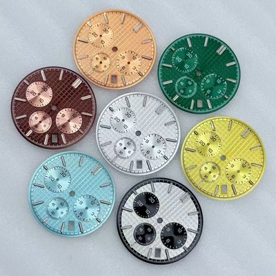 石英机芯手表改装配件表盘 发绿色夜光 直径31.8mm 适装VK63机芯