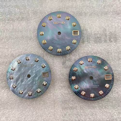 珍珠贝母表盘改装配件 28.5mm字面适装nh35机芯 钻石面 无夜光