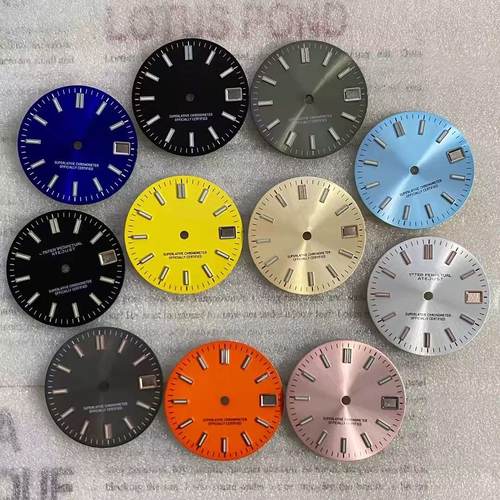 日志新款表盘 28.5mm太阳纹条钉字面适装NH35/4R机芯 绿色夜光