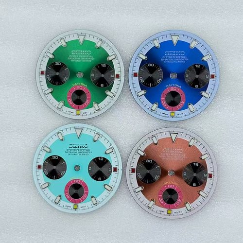 VK63石英机芯表盘 改装多功能计时熊猫盘 发绿夜光 直径29.5mm