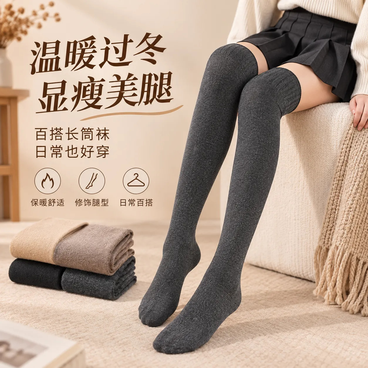 秋冬女加厚保暖显瘦过膝袜