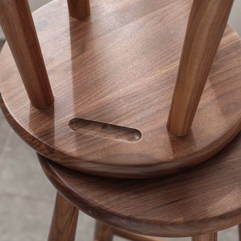 极速朴素圆凳/北欧实木吧凳家用胡桃木吧台椅简约日式高脚凳吧台