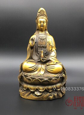 好货纯铜大号铜观音摆件 黄铜中号莲花观世音菩萨佛像供奉铜器