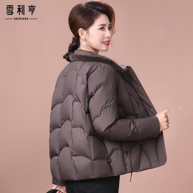 好货羽绒服女短款2025新款中老年小个子妈妈装冬季水貂毛领保暖厚