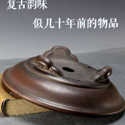 极速紫砂盆景盆扁圆三足浅盆紫沙盆景花盆日式复古文人树文竹水明