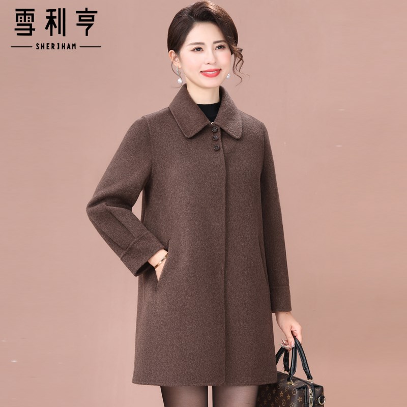 好货气质妈妈双面呢大衣女中长新款韩版显瘦2025秋冬手工羊毛呢外