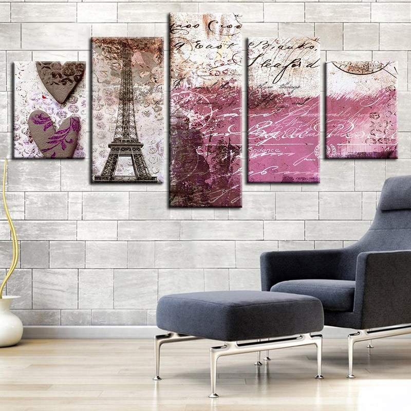 Canvas Pictures Home Decor 5 Pieces Vintage Abstract Paris