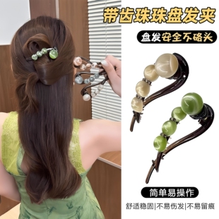 夏天简约随手盘发带齿扭扭夹水钻抓夹高级新发夹扭扭后脑勺盘发器